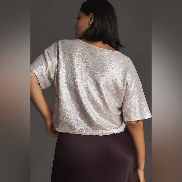 Anthropologie by Anthropologie Sequin Cropped Tee Grey Size XL - Picture 2 of 11